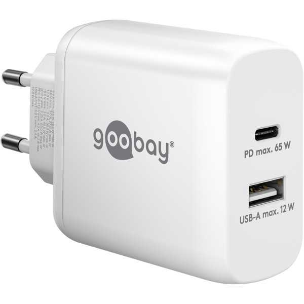 65 W USB-C PD GaN -kaksoispikalaturi, valkoinen
