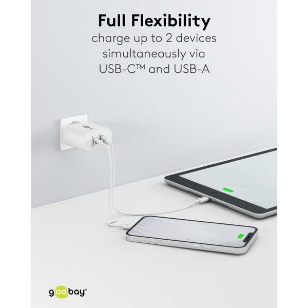 65 W USB-C PD GaN -kaksoispikalaturi, valkoinen