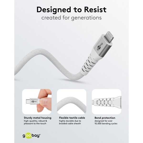 Lightning USB-C Supersoft -tekstiilikaapeli metalliliittimillä, 0,5 m, valkoinen