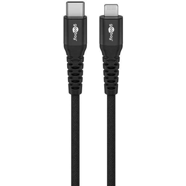 Lightning USB-C Supersoft -tekstiilikaapeli metalliliittimillä, 3 m, musta