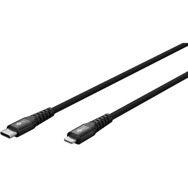 Lightning USB-C Supersoft -tekstiilikaapeli metalliliittimillä, 3 m, musta