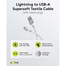 Lightning USB-A Supersoft -tekstiilikaapeli metalliliittimillä, 3 m, valkoinen