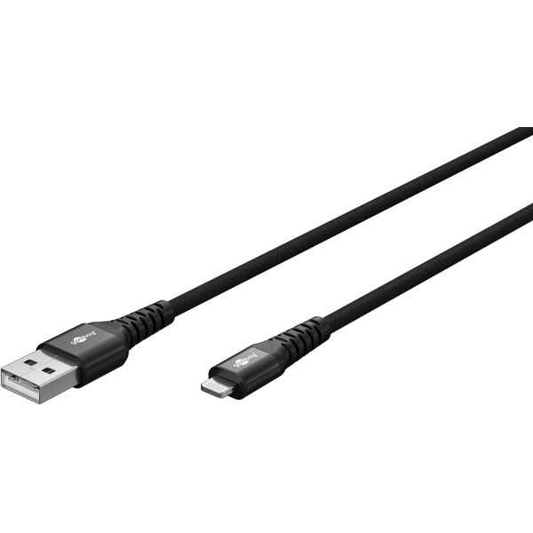 Lightning USB-A Supersoft -tekstiilikaapeli metalliliittimillä, 1 m, musta