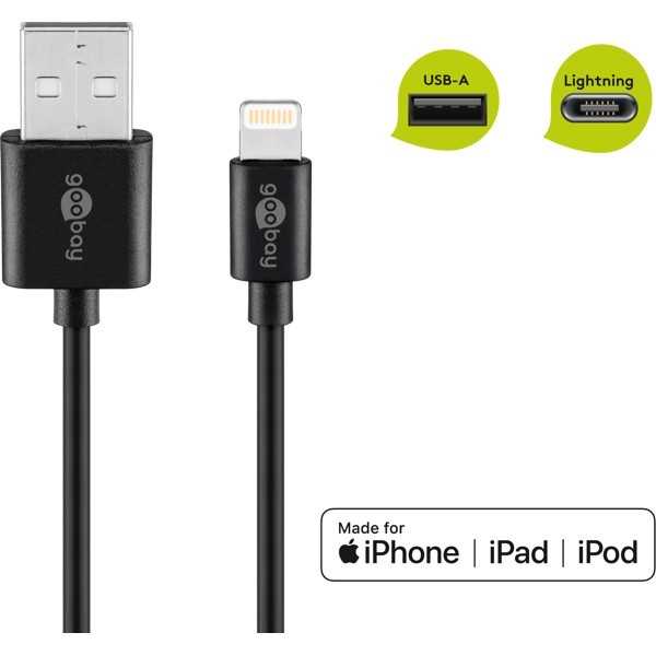 Lightning USB-lataus- ja synkronointikaapeli, 0,5 m, musta