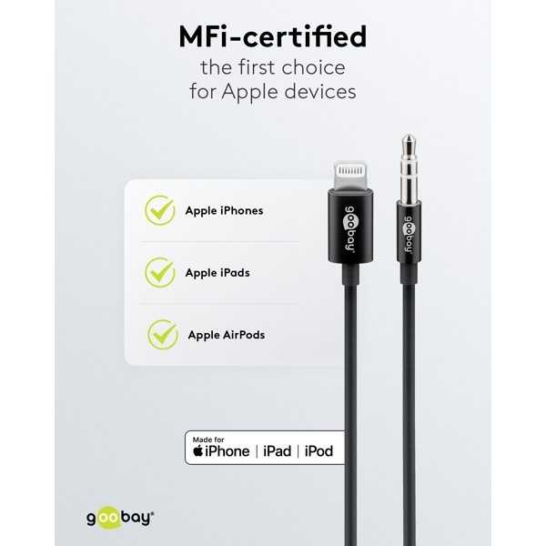 Apple Lightning-ääniliitäntäkaapeli (3,5 mm), 1 m, musta