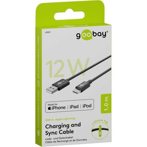 Lightning USB-lataus- ja synkronointikaapeli, 1 m, musta