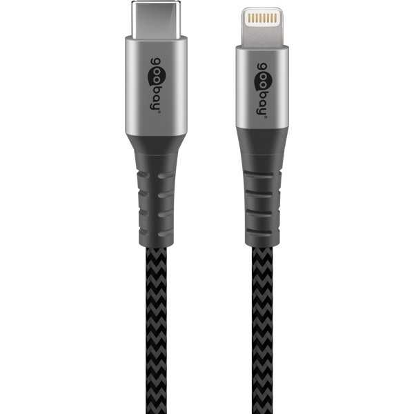 Lightning USB-C -tekstiilikaapeli metalliliittimillä, 1 m