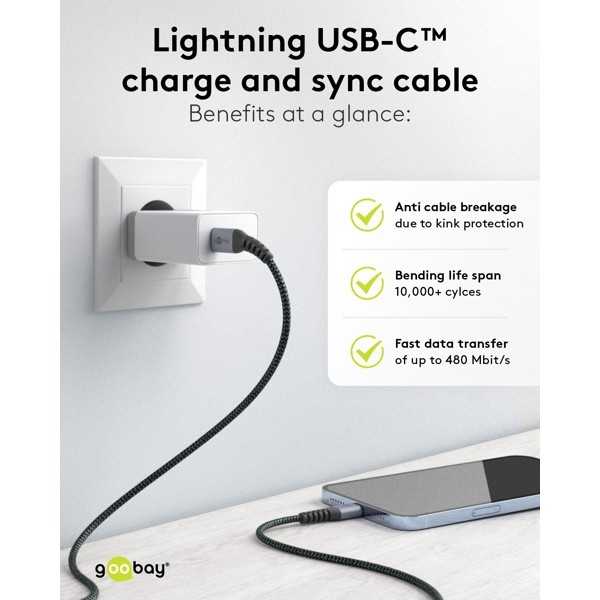 Lightning USB-C Textile Cable with Metal Plugs, 0.5 m