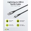 Lightning USB-A -tekstiilikaapeli metalliliittimillä, 2 m