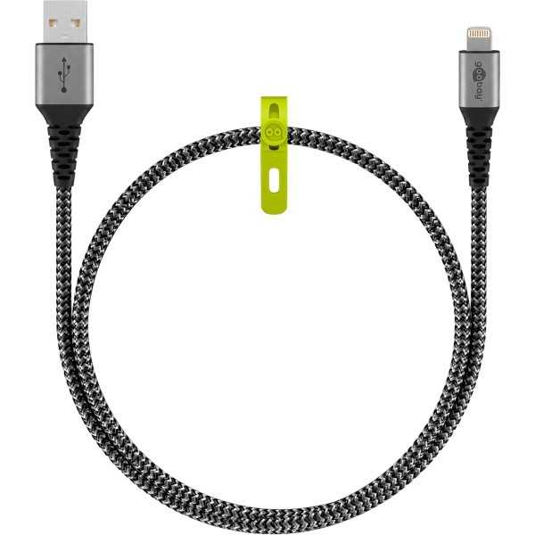 Lightning USB-A -tekstiilikaapeli metalliliittimillä, 2 m