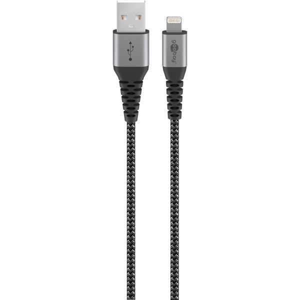 Lightning USB-A -tekstiilikaapeli metalliliittimillä, 1 m