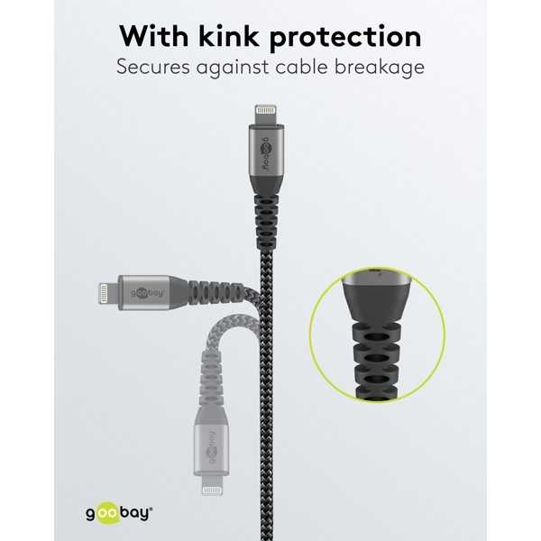 Lightning USB-A -tekstiilikaapeli metalliliittimillä, 1 m