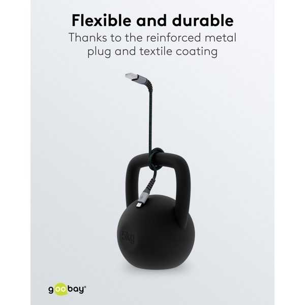 Lightning USB-A -tekstiilikaapeli metalliliittimillä, 0,5 m