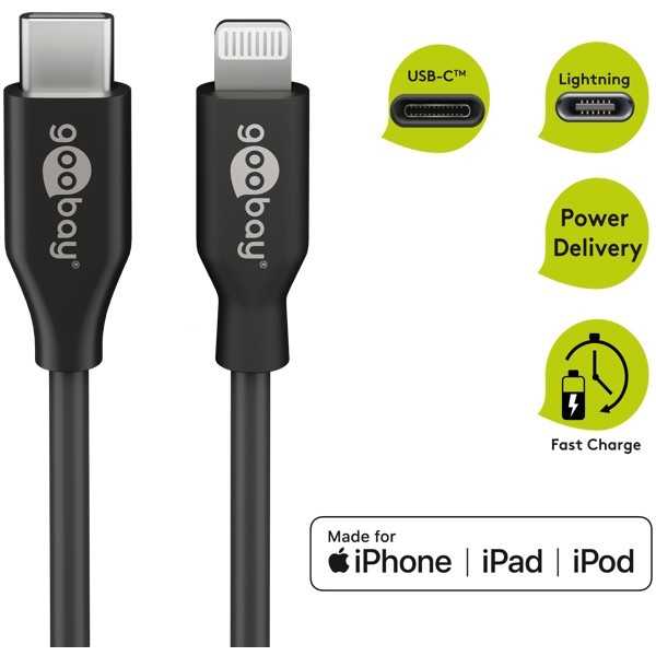 Lightning USB-C -lataus- ja synkronointikaapeli, 0,5 m, musta