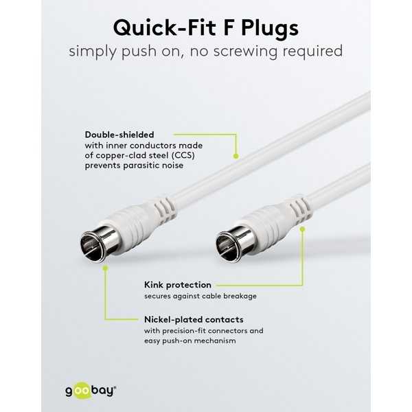 F-Quick SAT-liitäntäkaapeli (80 dB), kaksoissuojattu. (1,5m)