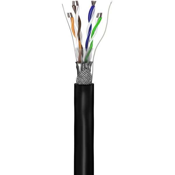 CAT 5e ulkokäyttöön tarkoitettu verkkokaapeli, SF/UTP, musta. (100m)