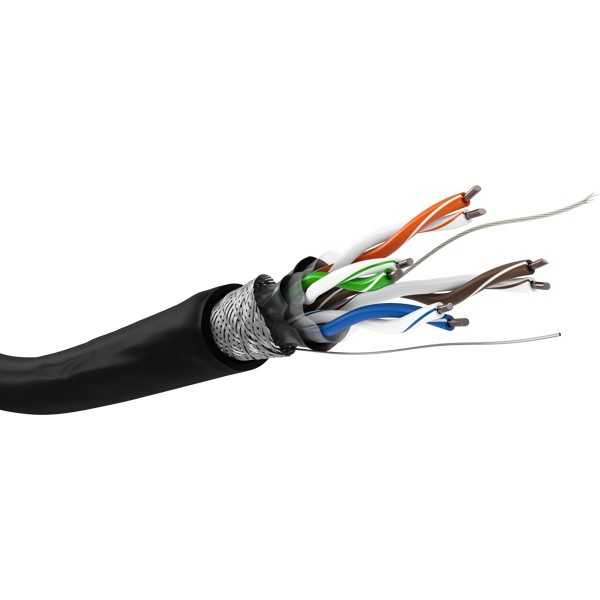 CAT 5e ulkokäyttöön tarkoitettu verkkokaapeli, SF/UTP, musta. (100m)