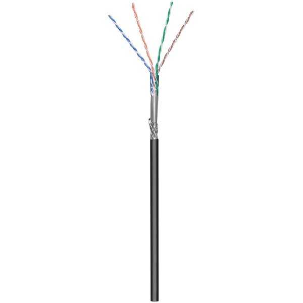 CAT 5e ulkokäyttöön tarkoitettu verkkokaapeli, SF/UTP, musta. (100m)