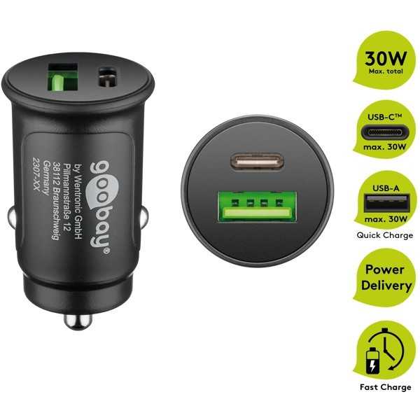 30 W:n virransyöttölaite, kaksois-USB-pikalaturi, USB-C PD