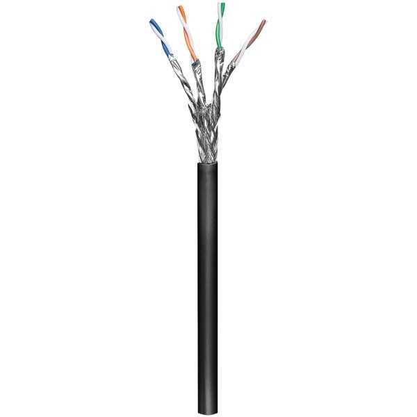 CAT 6 ulkokäyttöön tarkoitettu verkkokaapeli, S/FTP (PiMF), musta. (100m)