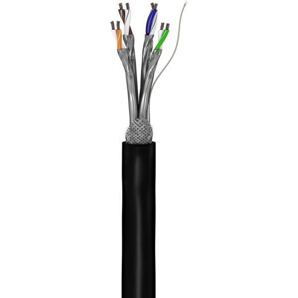 CAT 6 ulkokäyttöön tarkoitettu verkkokaapeli, S/FTP (PiMF), musta. (100m)