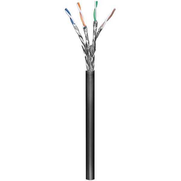 CAT 6 ulkokäyttöön tarkoitettu verkkokaapeli, S/FTP (PiMF), musta (100m)
