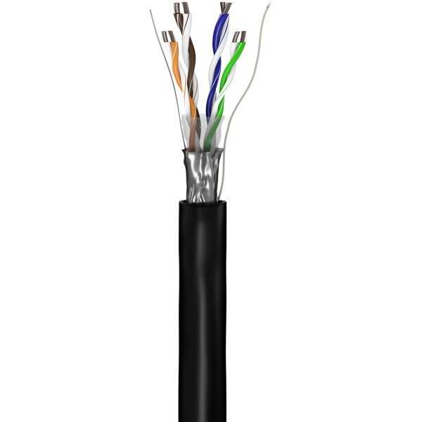 CAT 5e ulkokäyttöön tarkoitettu verkkokaapeli, F/UTP, musta. (100m)