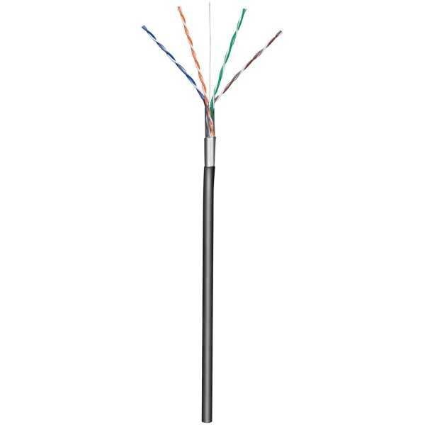 CAT 5e ulkokäyttöön tarkoitettu verkkokaapeli, F/UTP, musta. (100m)