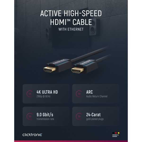 Aktiivinen nopea HDMI-kaapeli Ethernet-yhteydellä, 20 metriä.