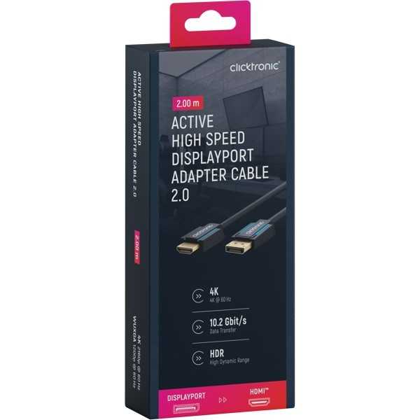 Aktiivinen DisplayPort–HDMI-sovitinkaapeli, 2 metriä.