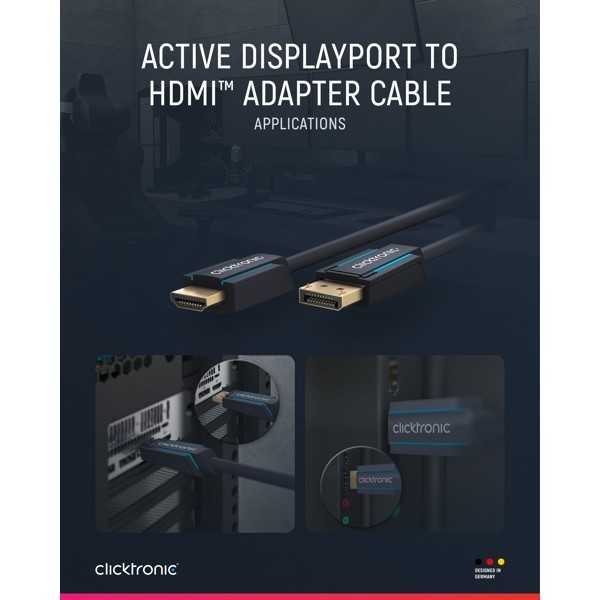 Aktiivinen DisplayPort–HDMI-sovitinkaapeli, 5metriä.