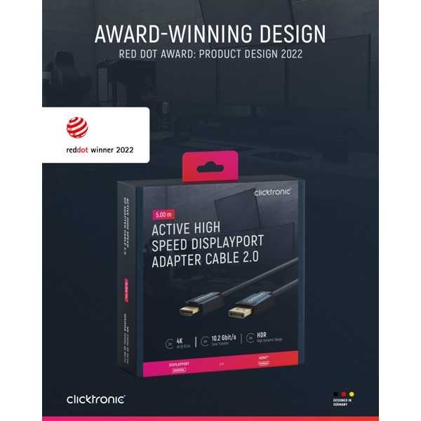 Aktiivinen DisplayPort–HDMI-sovitinkaapeli, 5metriä.