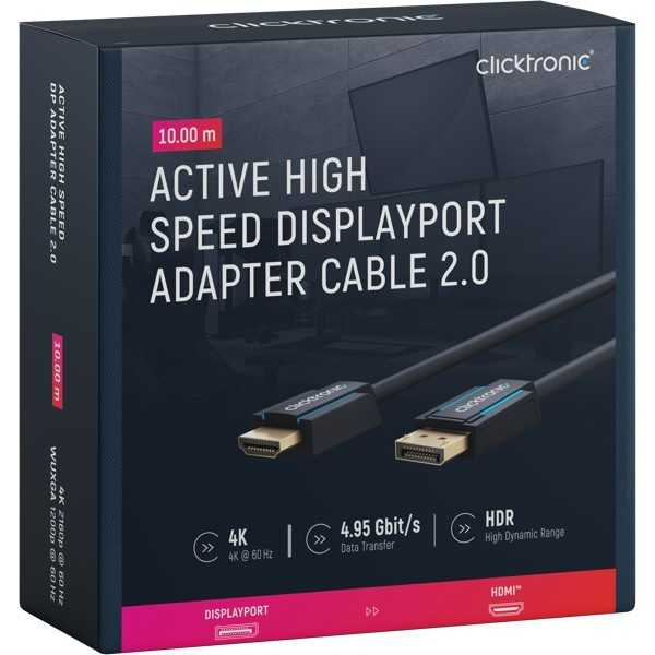Aktiivinen DisplayPort–HDMI-sovitinkaapeli, 10metriä.