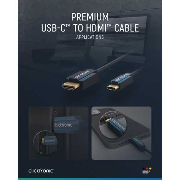 USB-C–HDMI-sovitinkaapeli, 1 metri.