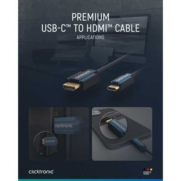 USB-C–HDMI-sovitinkaapeli, 2metriä.
