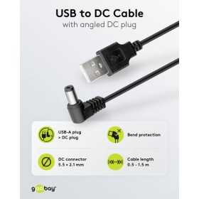 USB-DC-kaapeli 5 V/1 A, 0,5 m.