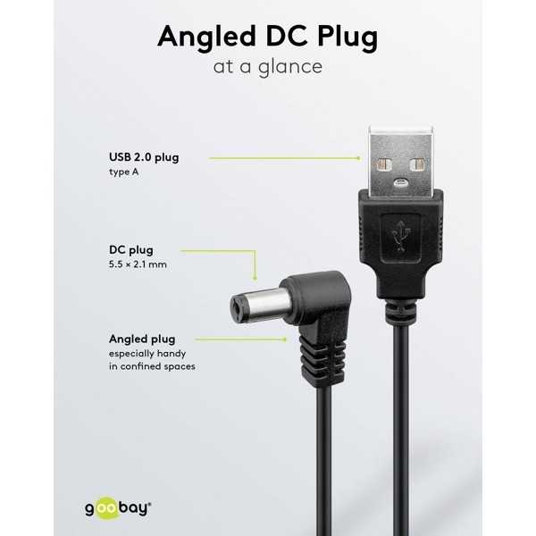 USB-DC-kaapeli 5 V/1 A, 0,5 m.