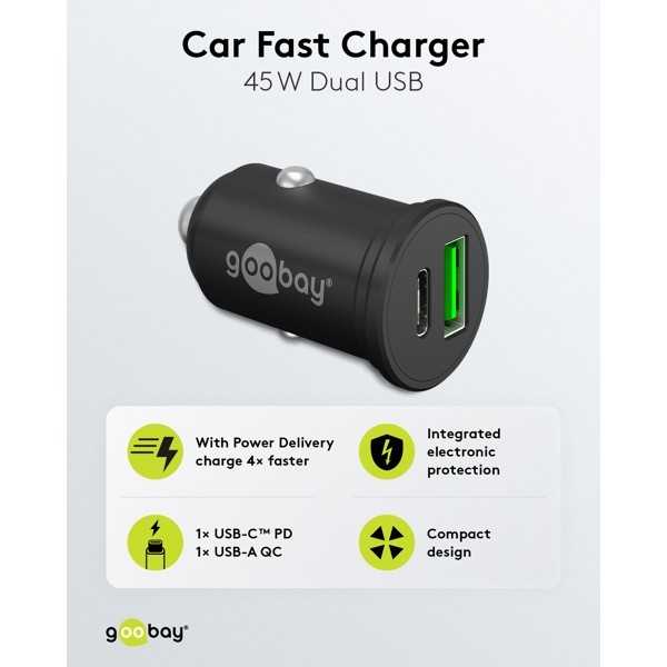45 W:n Power Delivery -kaksois-USB-auton pikalaturi USB-C PD