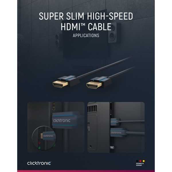 Erittäin ohut ja nopea HDMI-kaapeli Ethernet-liitännällä, 2 metriä.