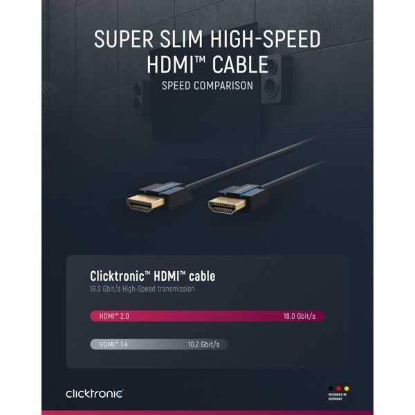 Erittäin ohut ja nopea HDMI-kaapeli Ethernet-liitännällä, 1 metri.