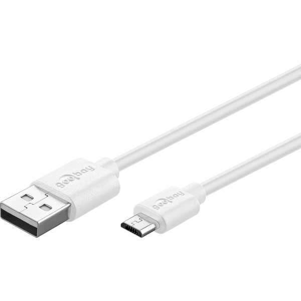 Micro-USB-lataus- ja synkronointikaapeli, 2 metriä, valkoinen