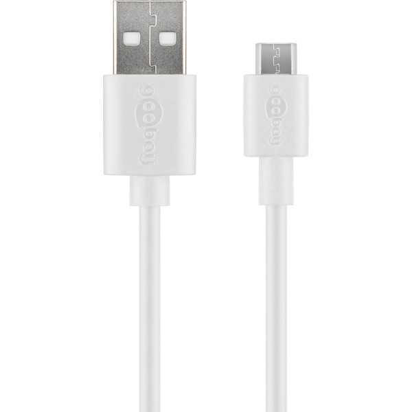 Micro-USB-lataus- ja synkronointikaapeli, 1 metri, valkoinen.