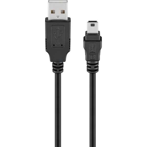 Mini USB-synkronointi- ja latauskaapeli, musta, 1 metri.