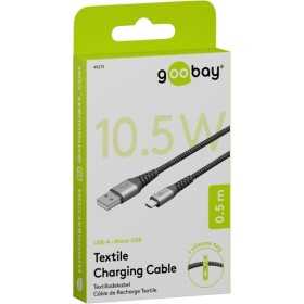 Micro-USB - USB-A -tekstiilikaapeli metalliliittimillä (tähtiharmaa/hopea), 0,5 m