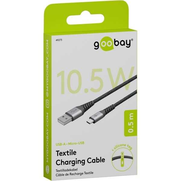 Micro-USB - USB-A -tekstiilikaapeli metalliliittimillä (tähtiharmaa/hopea), 0,5 m