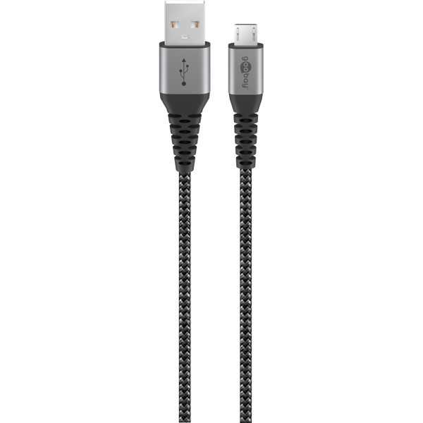 Micro-USB - USB-A -tekstiilikaapeli metalliliittimillä (tähtiharmaa/hopea), 1 m