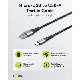 Micro-USB - USB-A -tekstiilikaapeli metalliliittimillä (tähtiharmaa/hopea), 1 m
