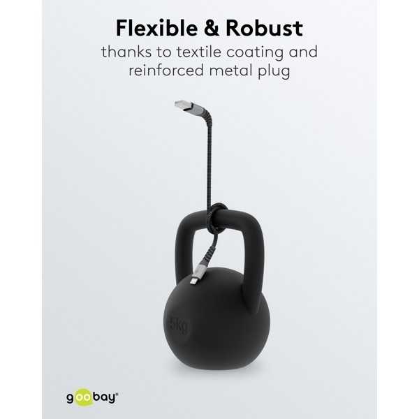 Micro-USB - USB-A -tekstiilikaapeli metalliliittimillä (tähtiharmaa/hopea), 1 m