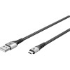 Micro-USB - USB-A -tekstiilikaapeli metalliliittimillä (tähtiharmaa/hopea), 1 m