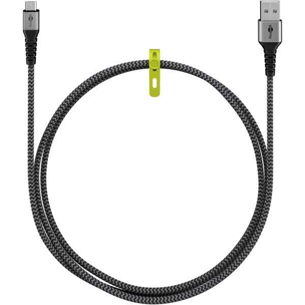 Micro-USB - USB-A -tekstiilikaapeli metalliliittimillä (tähtiharmaa/hopea), 1 m